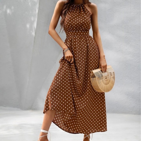 Polka Dot Print Halter Neck Dress - Picture 5 of 7